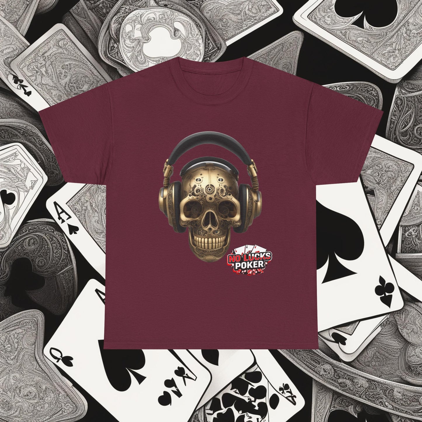 Clockwork steampunk Skull with headphones unisex heavy cotton T-shirt