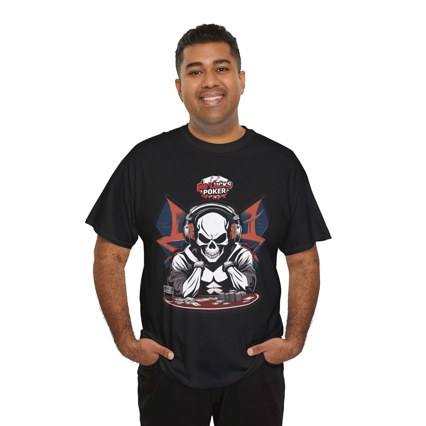 No Lucks Given – Hero/Villain Poker Skull Tee (Headphones Edition)