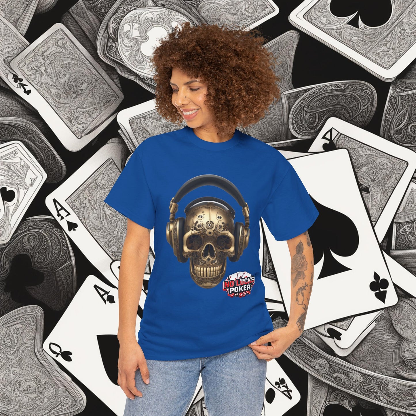 Clockwork steampunk Skull with headphones unisex heavy cotton T-shirt
