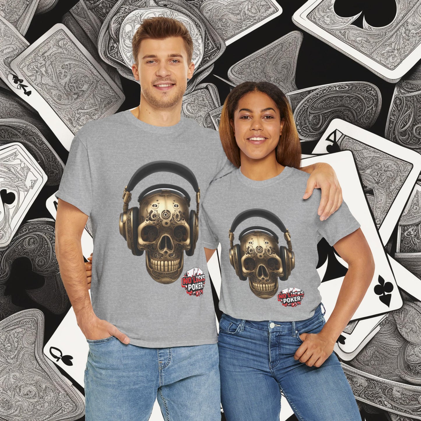 Clockwork steampunk Skull with headphones unisex heavy cotton T-shirt