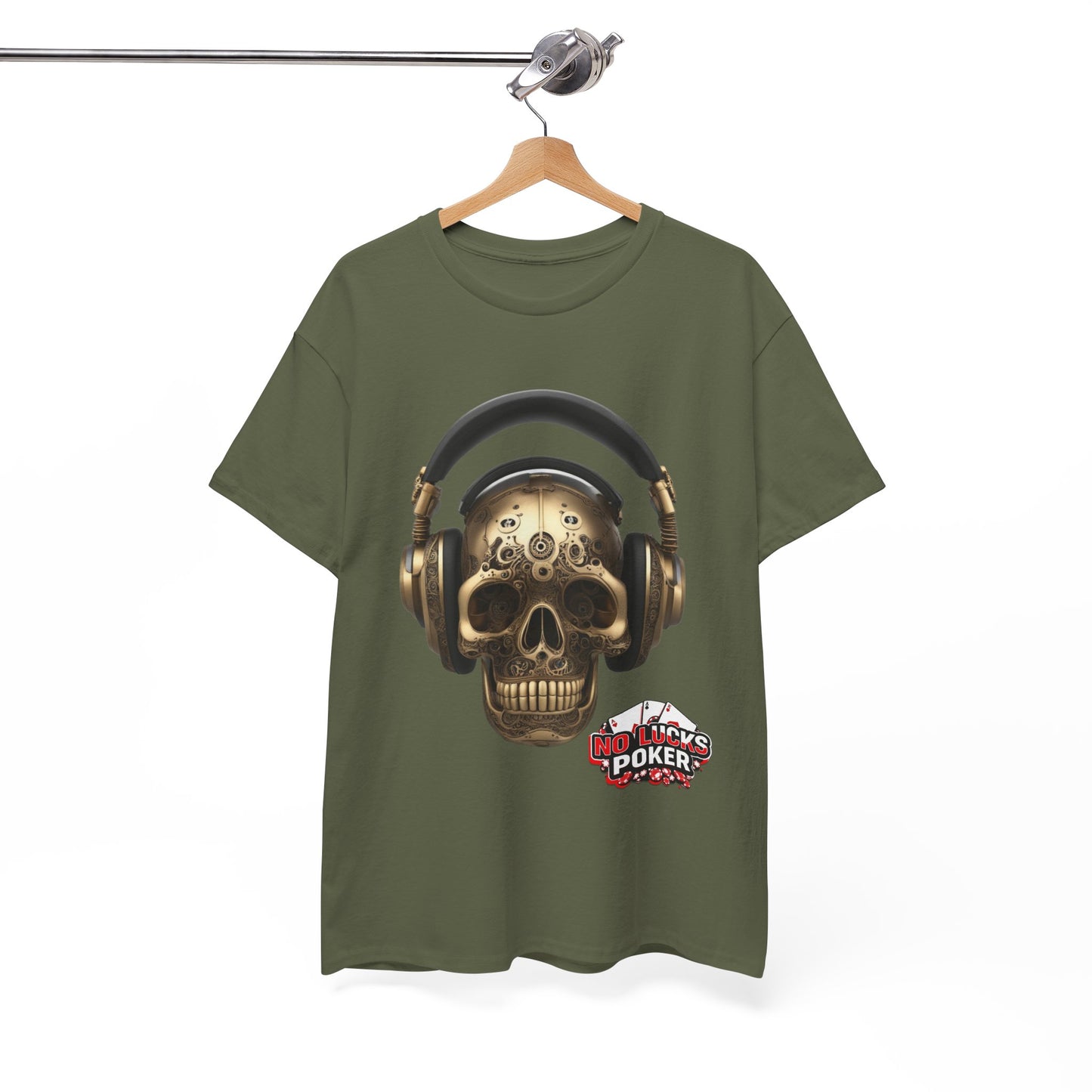 Clockwork steampunk Skull with headphones unisex heavy cotton T-shirt
