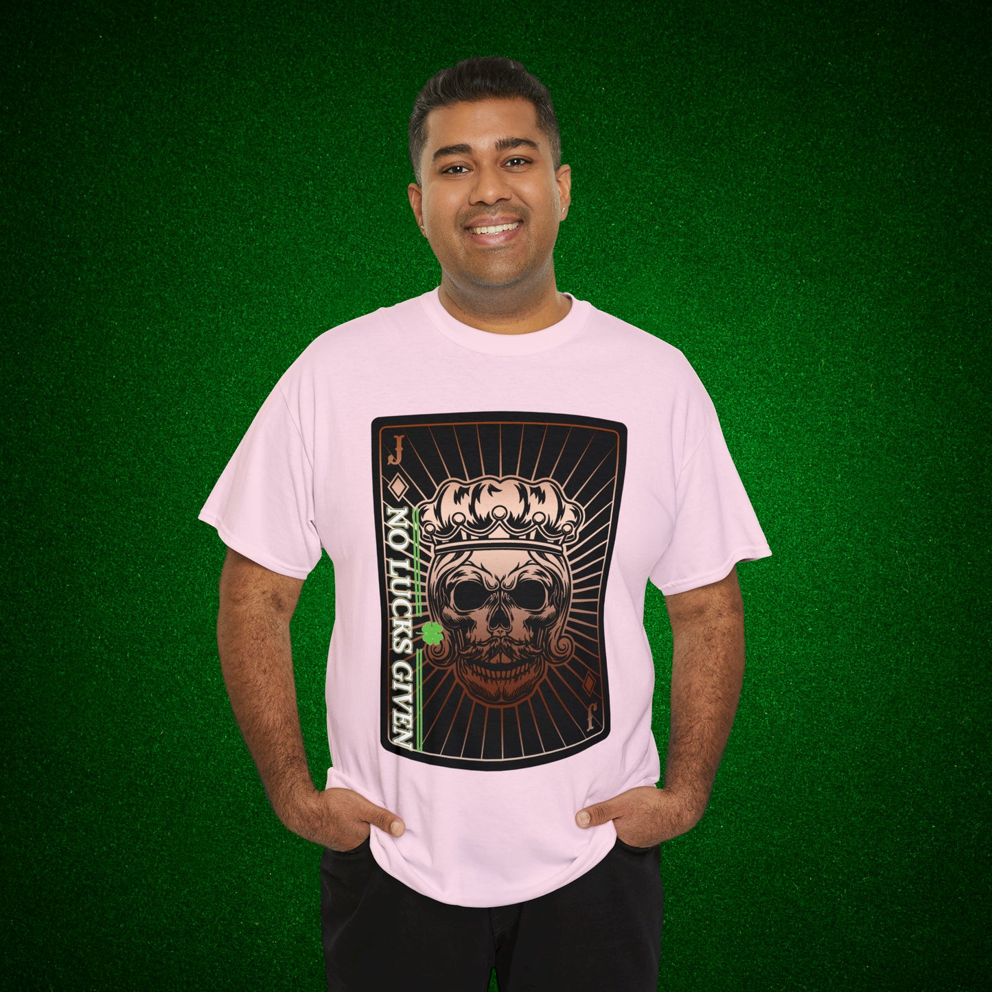 No Lucks Given Jack Skull in Crown of Diamonds Copper Poker T-Shirt Must have Good Luck All-in