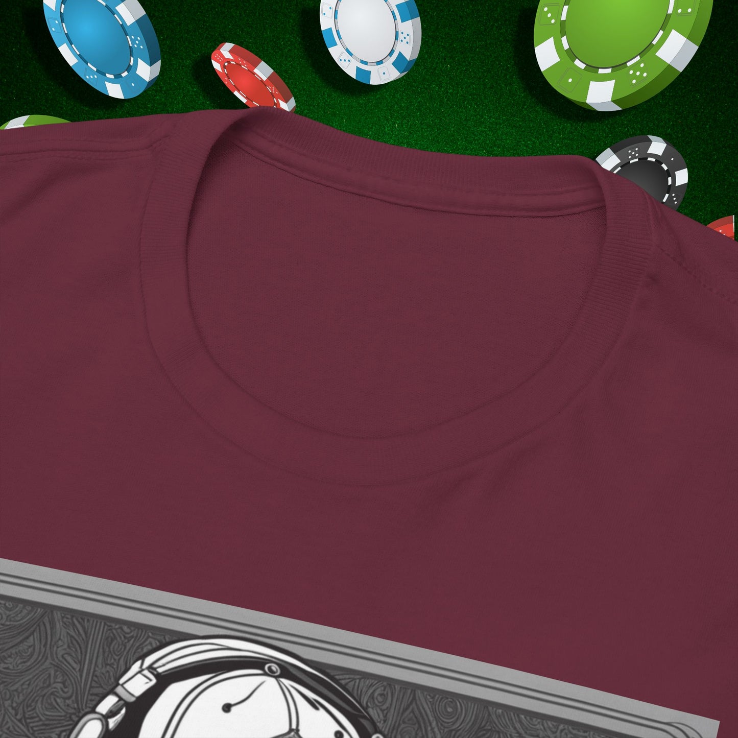 Poker Skull in hoodie and headphones unisex heavy cotton T-shirt No Lucks Given