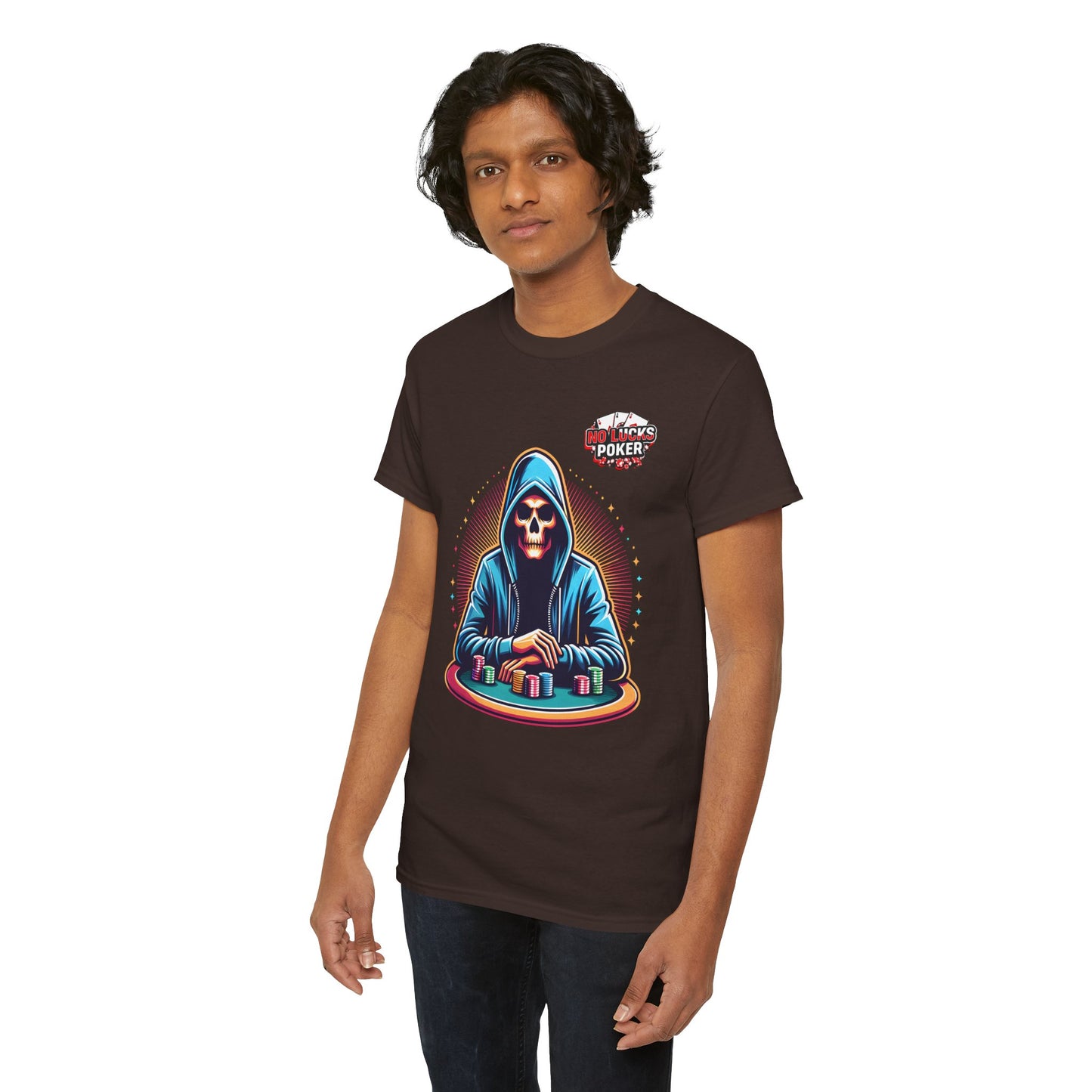 Poker Player with Skull at Poker Table 0 Lucks Given Unisex heavy cotton tee Poker Apparel