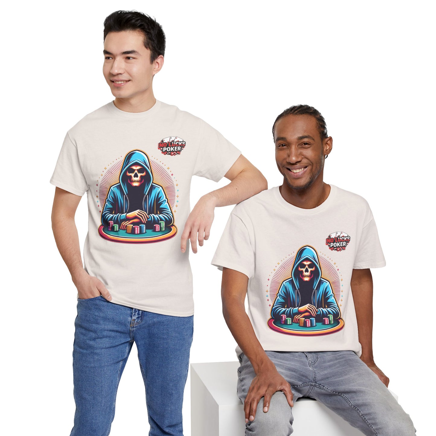 Poker Player with Skull at Poker Table 0 Lucks Given Unisex heavy cotton tee Poker Apparel