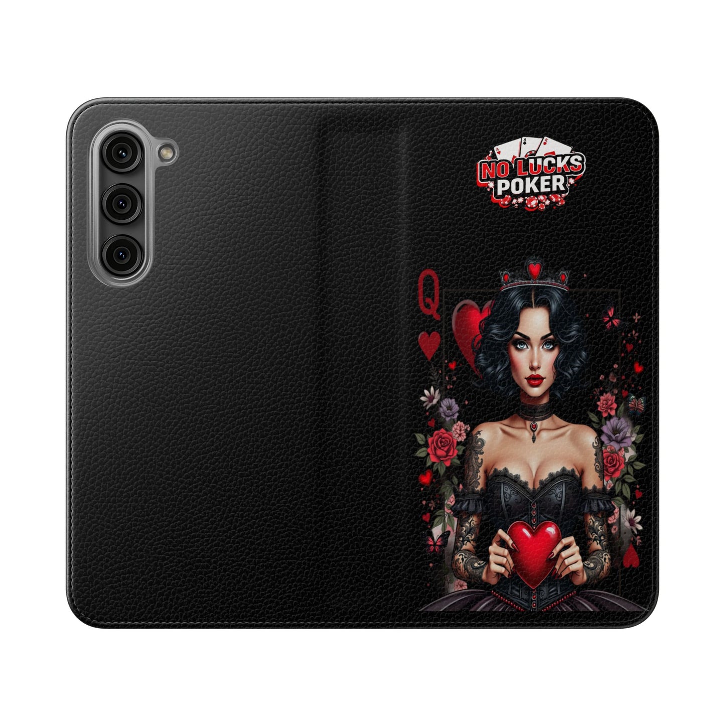 Queen of Hearts Gothic Wallet Phone Case | Zero Lucks – Dark Poker Design – iPhone & Android Phone Cover