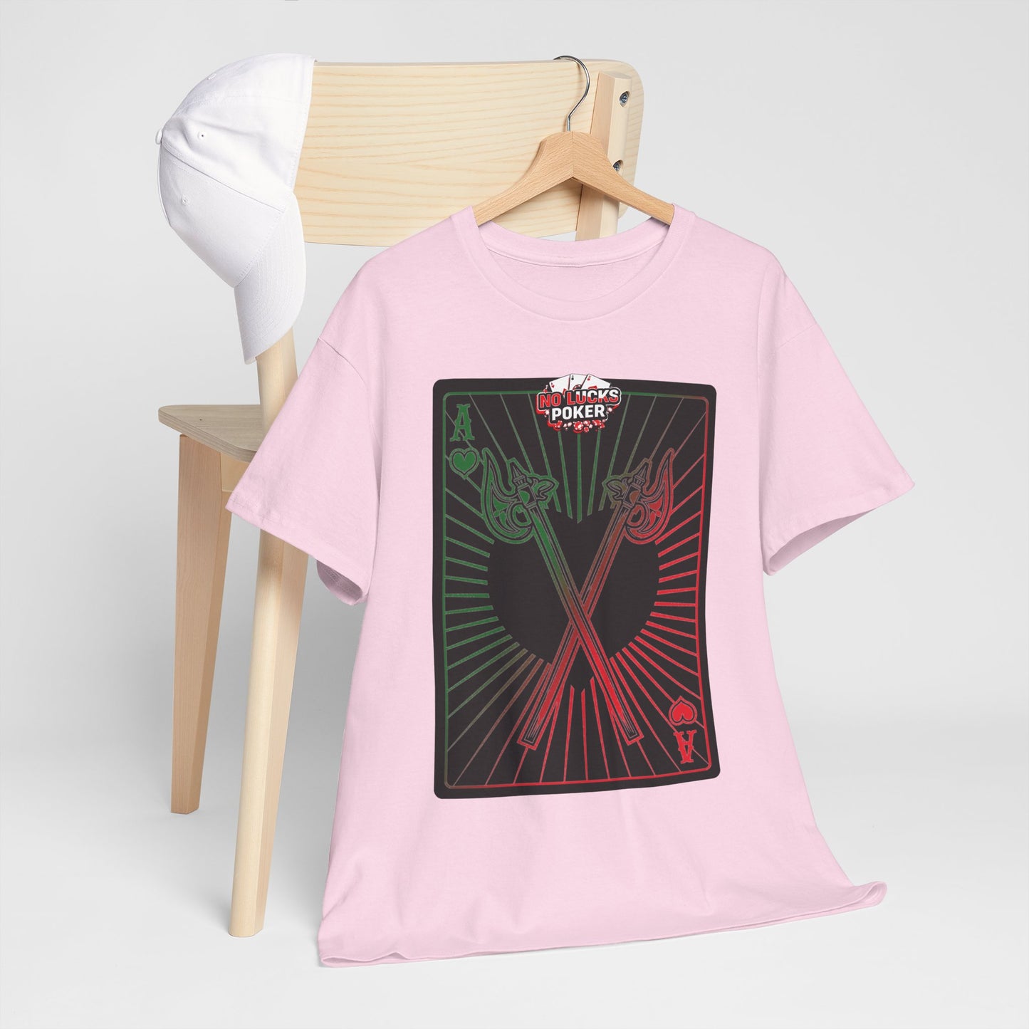 No Lucks Given Ace of Hearts card with two big axes Green Red Poker T-Shirt Must have Good Luck All-in
