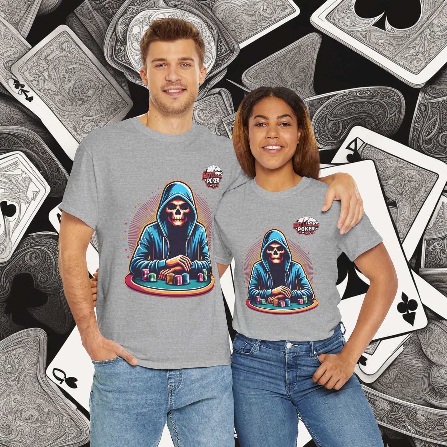 Poker Player with Skull at Poker Table 0 Lucks Given Unisex heavy cotton tee Poker Apparel