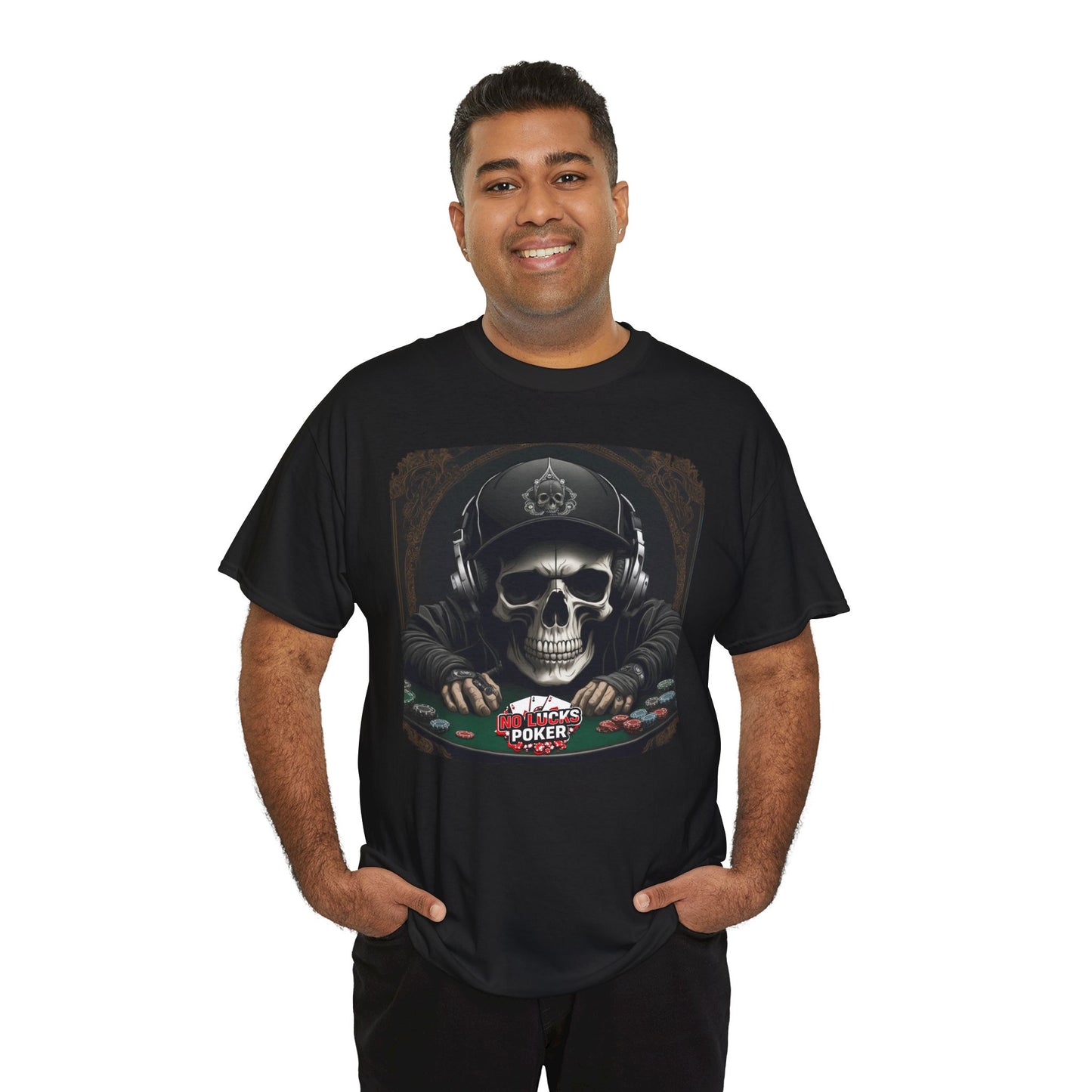 No Lucks Given – Hoodie Skull & Headphones Poker Tee