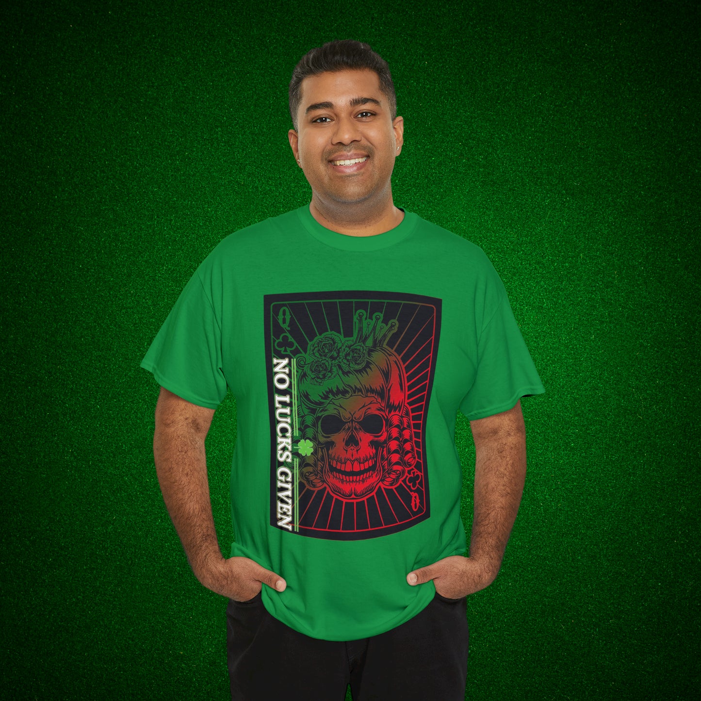 No Lucks Given Angry Queen of Clubs Green Red Poker T-Shirt Must have Good Luck All-in