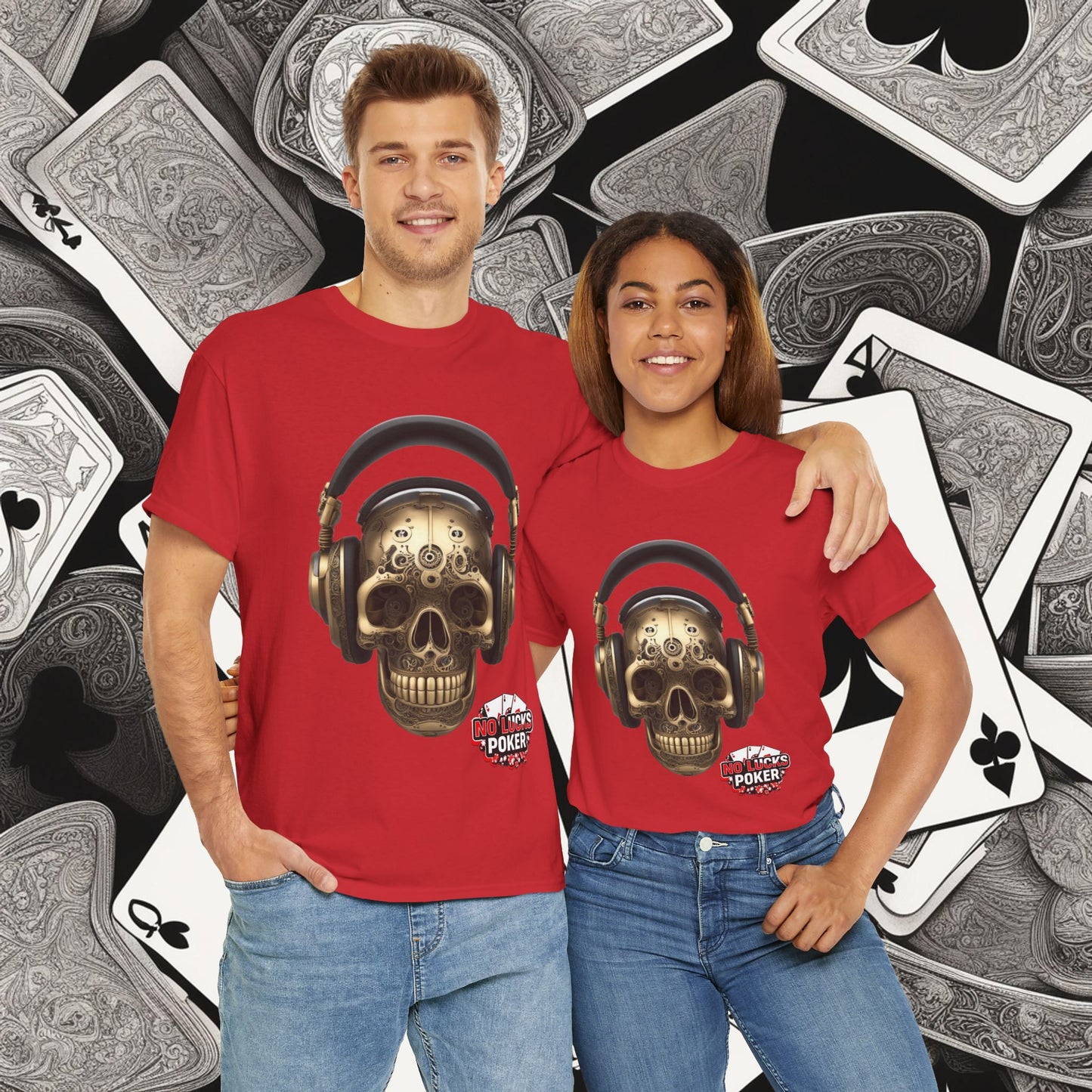 Clockwork steampunk Skull with headphones unisex heavy cotton T-shirt