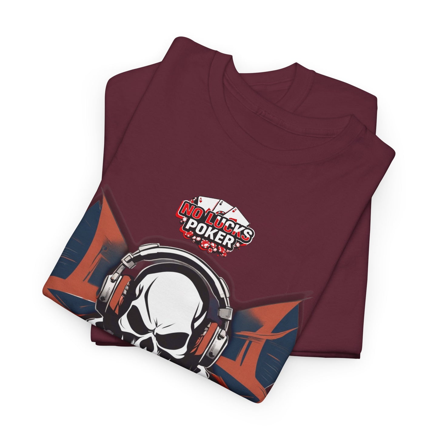No Lucks Given – Hero/Villain Poker Skull Tee (Headphones Edition)