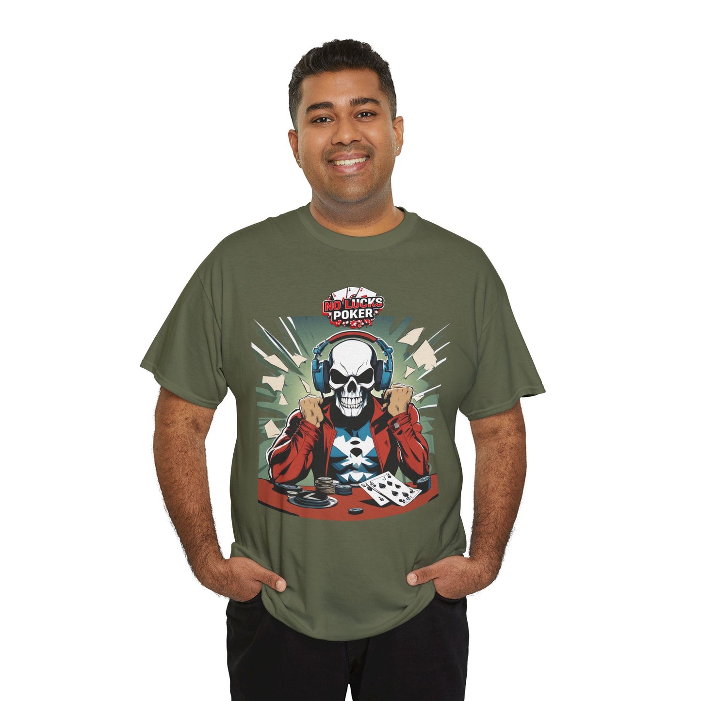 No Lucks Given – Poker Skull w/ Headphones Tee (Hero/Villain Edition)