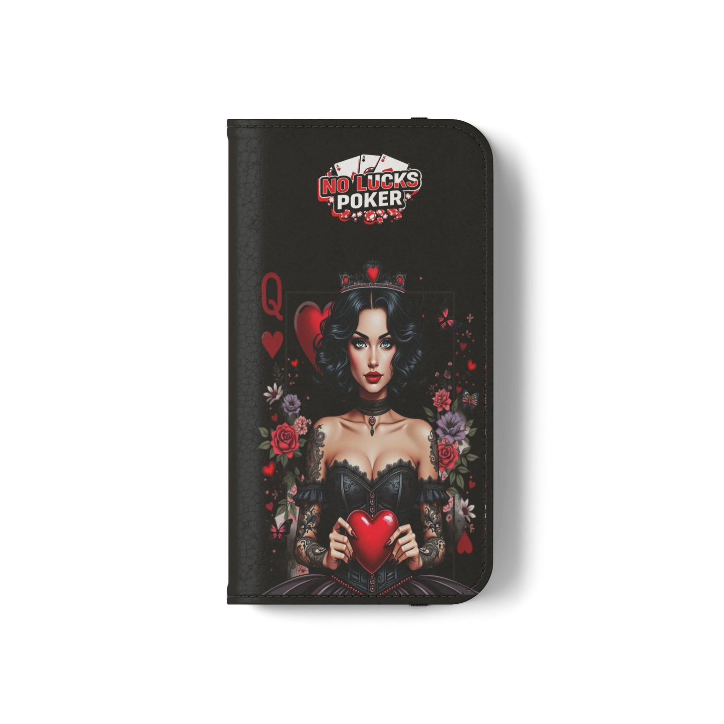 Queen of Hearts Gothic Wallet Phone Case | Zero Lucks – Dark Poker Design – iPhone & Android Phone Cover