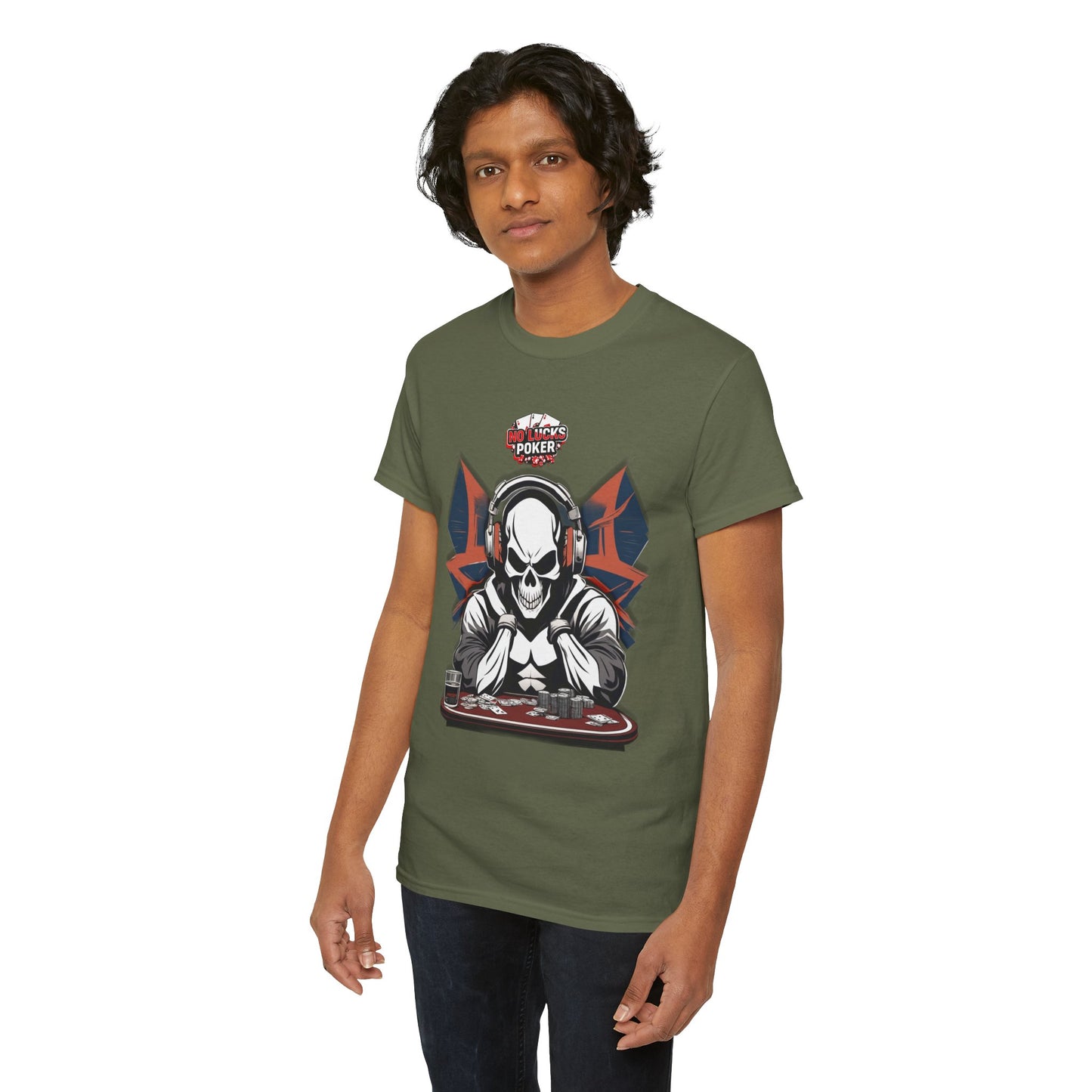 No Lucks Given – Hero/Villain Poker Skull Tee (Headphones Edition)