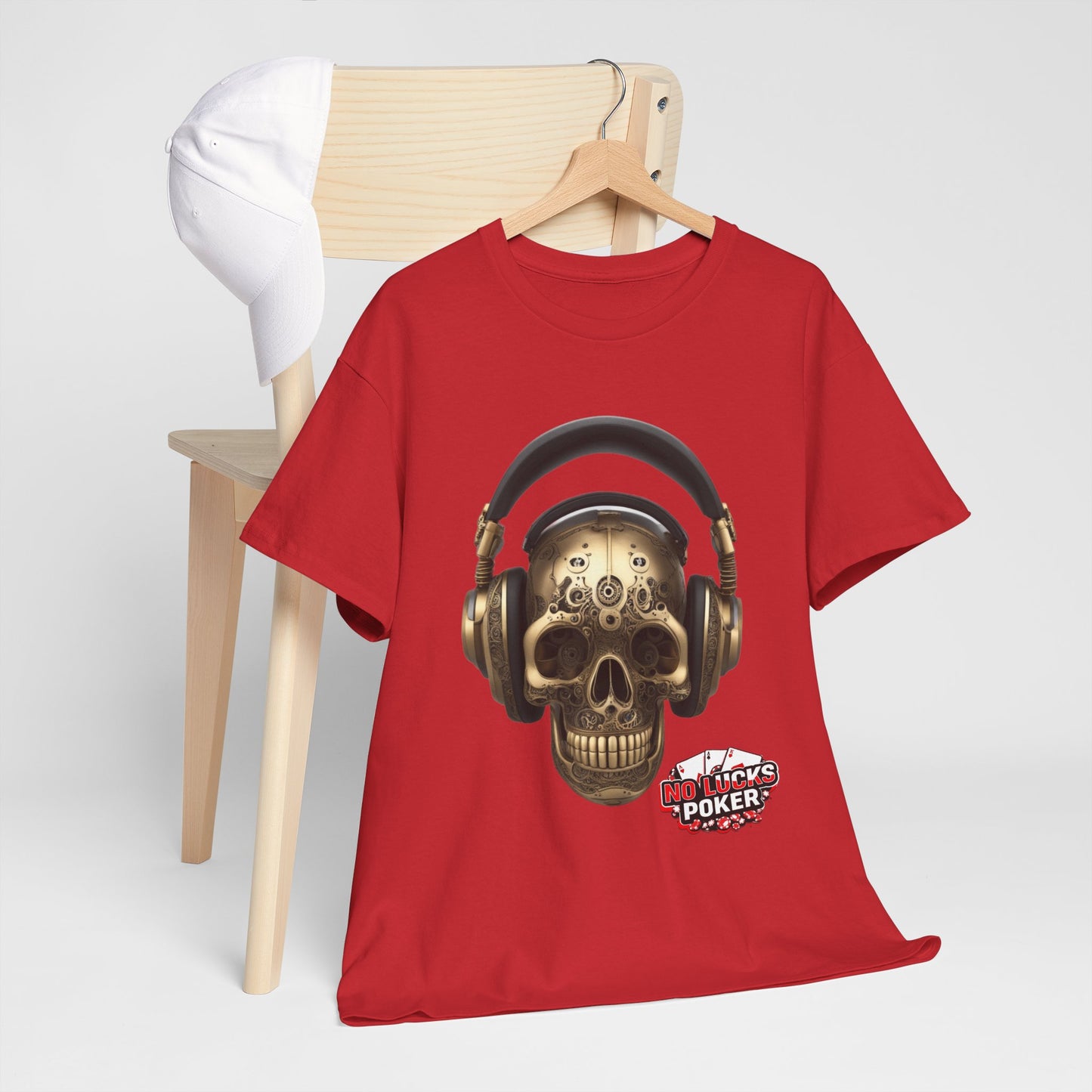Clockwork steampunk Skull with headphones unisex heavy cotton T-shirt