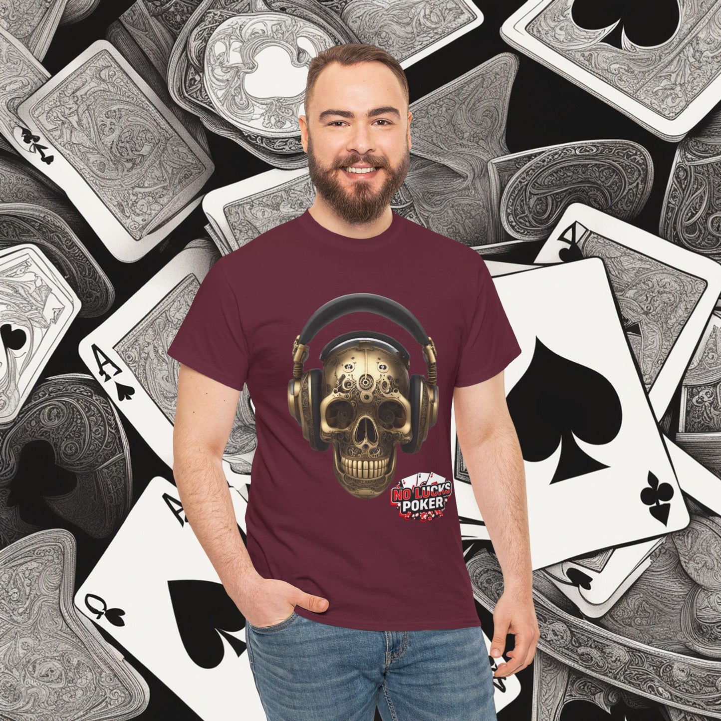 Clockwork steampunk Skull with headphones unisex heavy cotton T-shirt