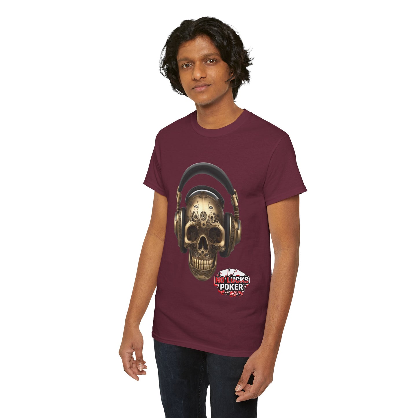 Clockwork steampunk Skull with headphones unisex heavy cotton T-shirt