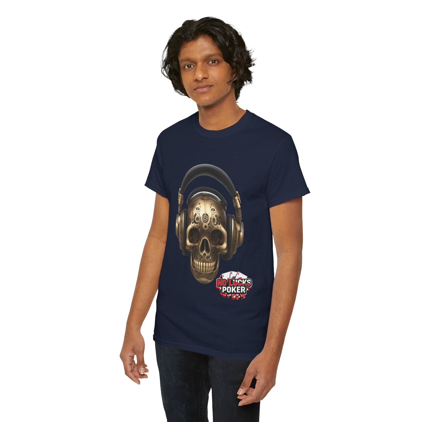 Clockwork steampunk Skull with headphones unisex heavy cotton T-shirt