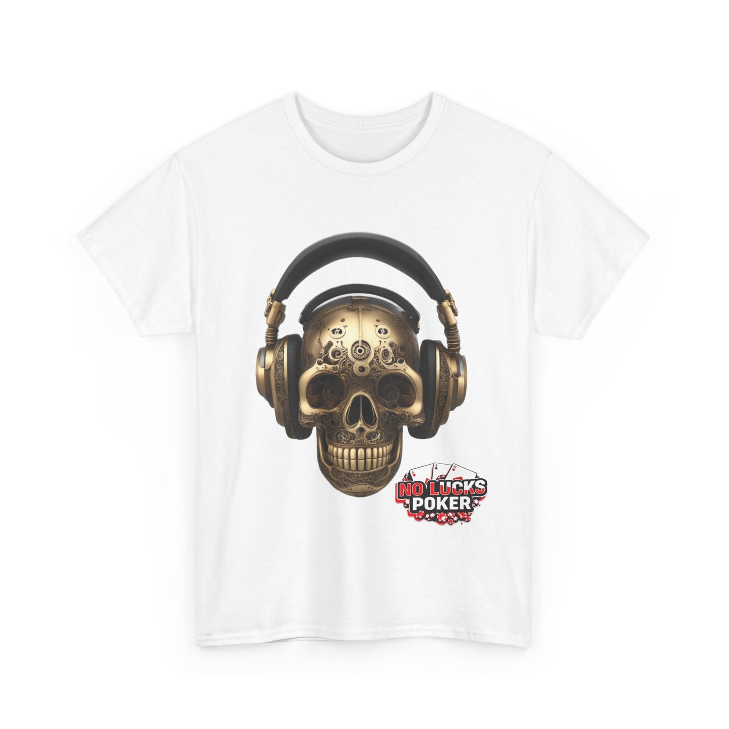 Clockwork steampunk Skull with headphones unisex heavy cotton T-shirt