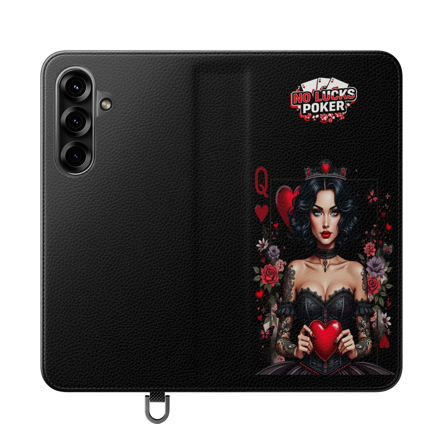 Queen of Hearts Gothic Wallet Phone Case | Zero Lucks – Dark Poker Design – iPhone & Android Phone Cover