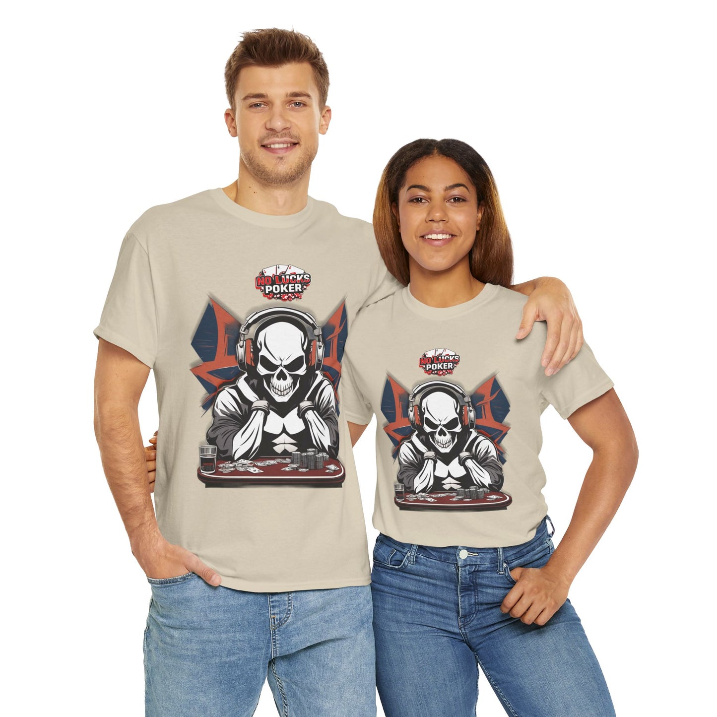 No Lucks Given – Hero/Villain Poker Skull Tee (Headphones Edition)