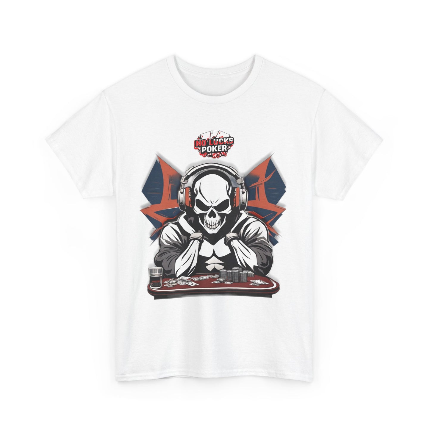 No Lucks Given – Hero/Villain Poker Skull Tee (Headphones Edition)