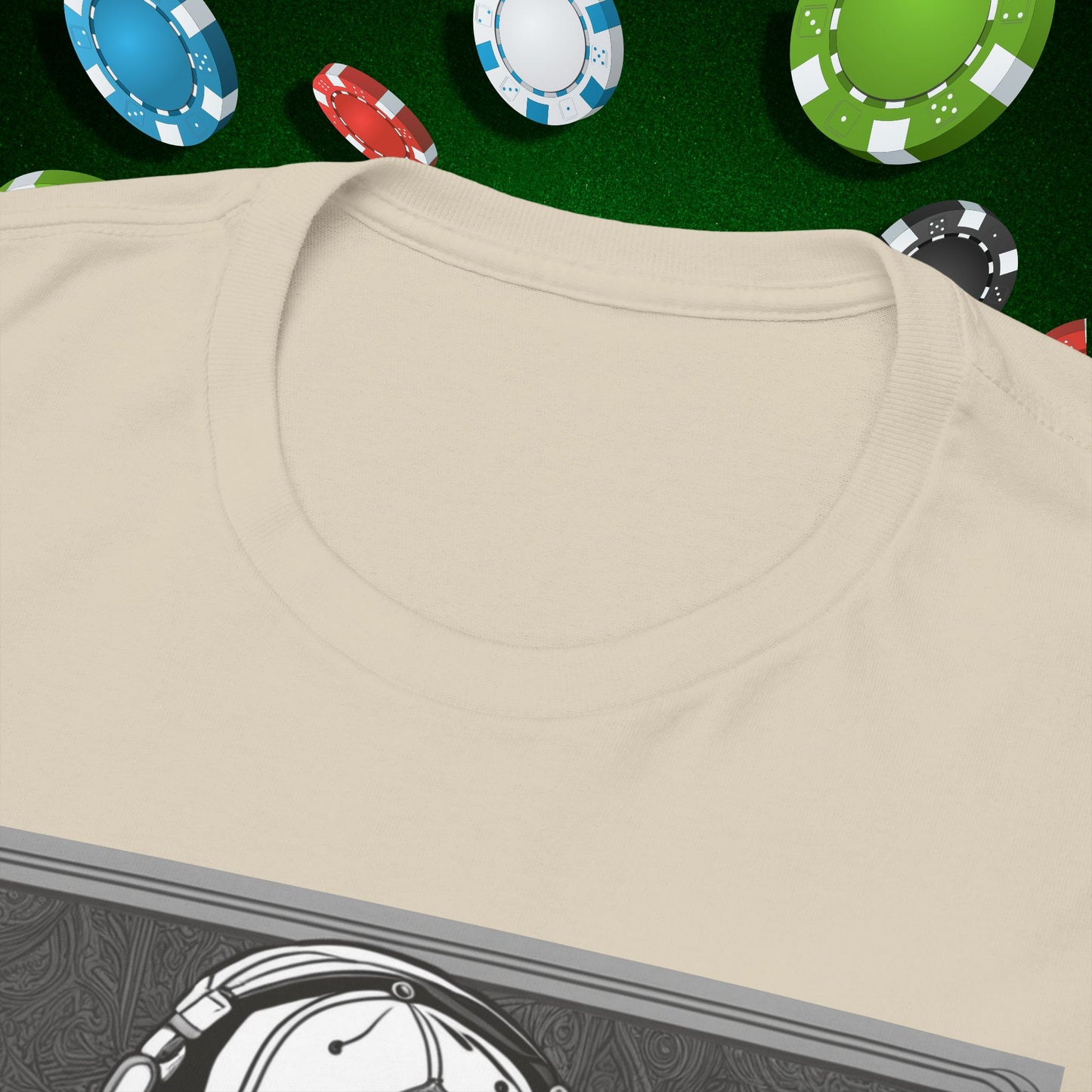 Poker Skull in hoodie and headphones unisex heavy cotton T-shirt No Lucks Given