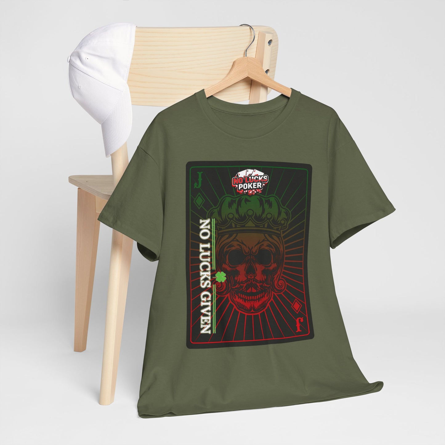 No Lucks Given – Jack Skull Crown Poker Tee (Green & Red Edition)