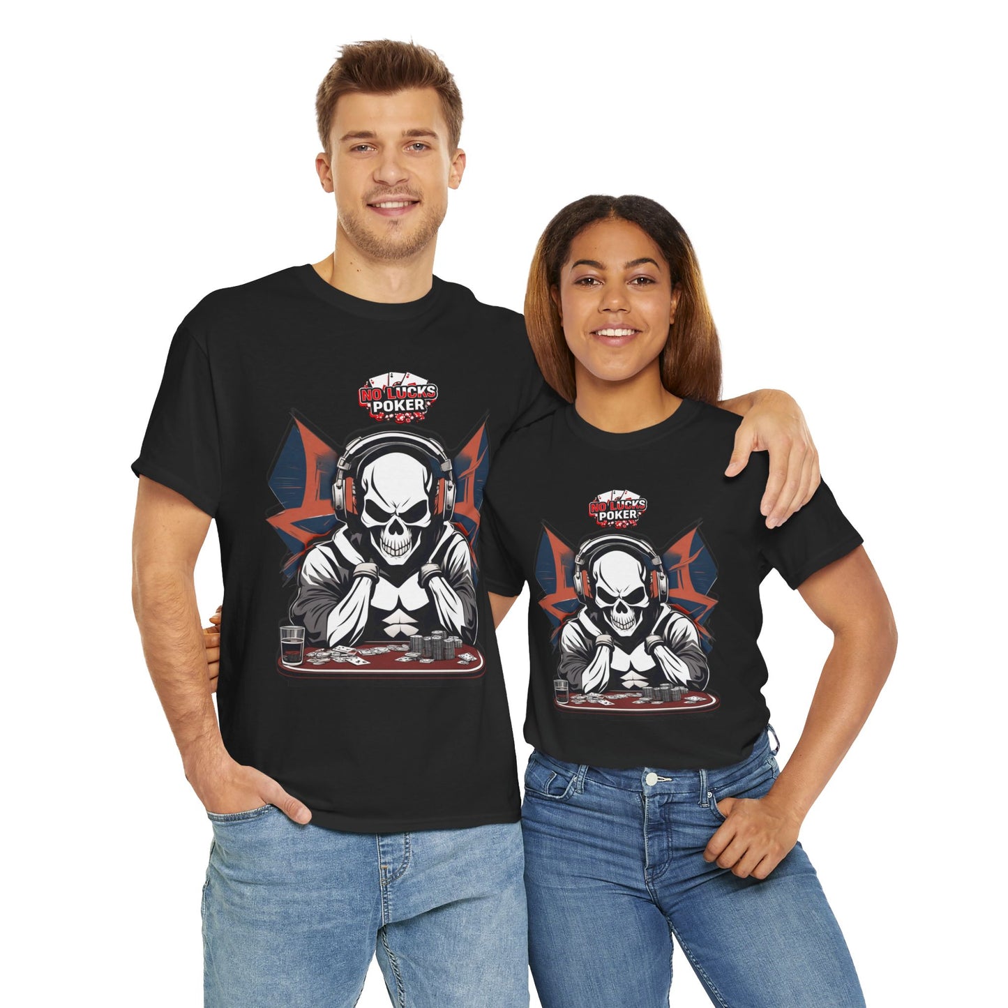 No Lucks Given – Hero/Villain Poker Skull Tee (Headphones Edition)