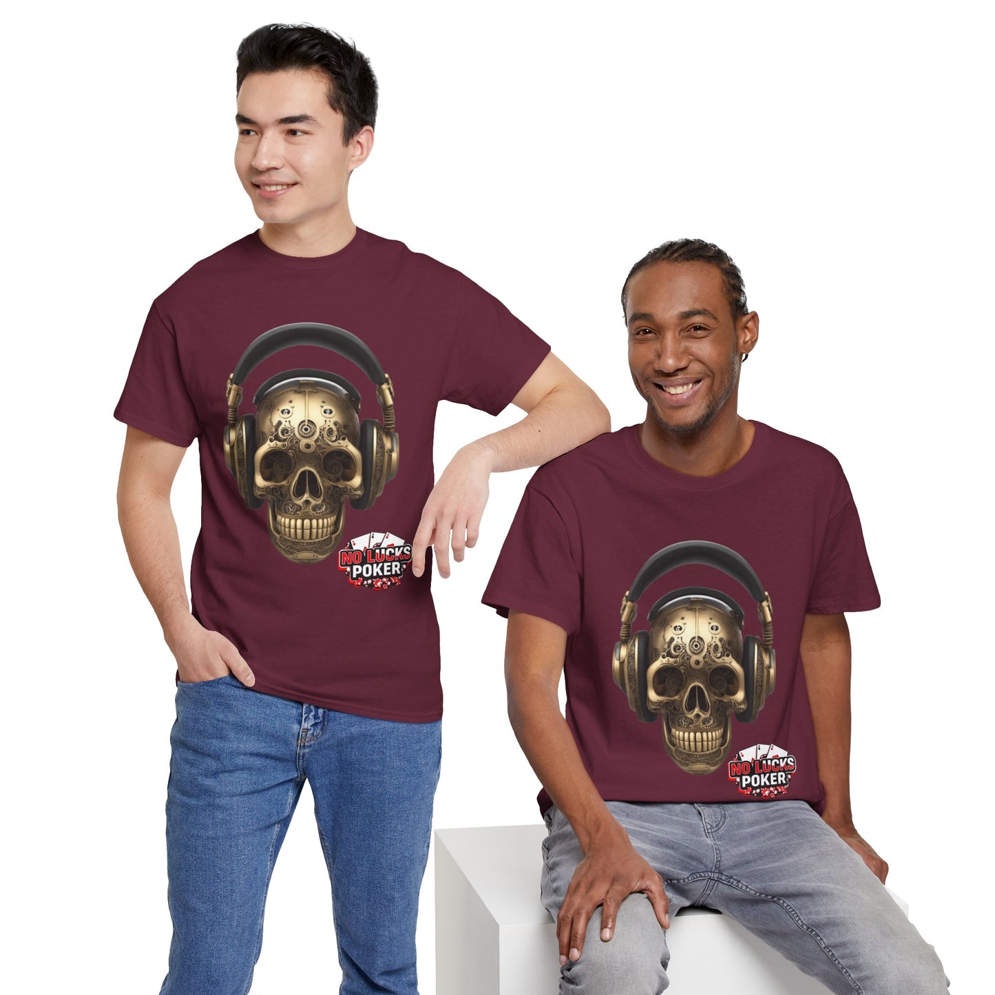Clockwork steampunk Skull with headphones unisex heavy cotton T-shirt