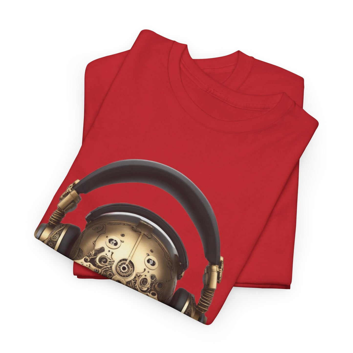 Clockwork steampunk Skull with headphones unisex heavy cotton T-shirt