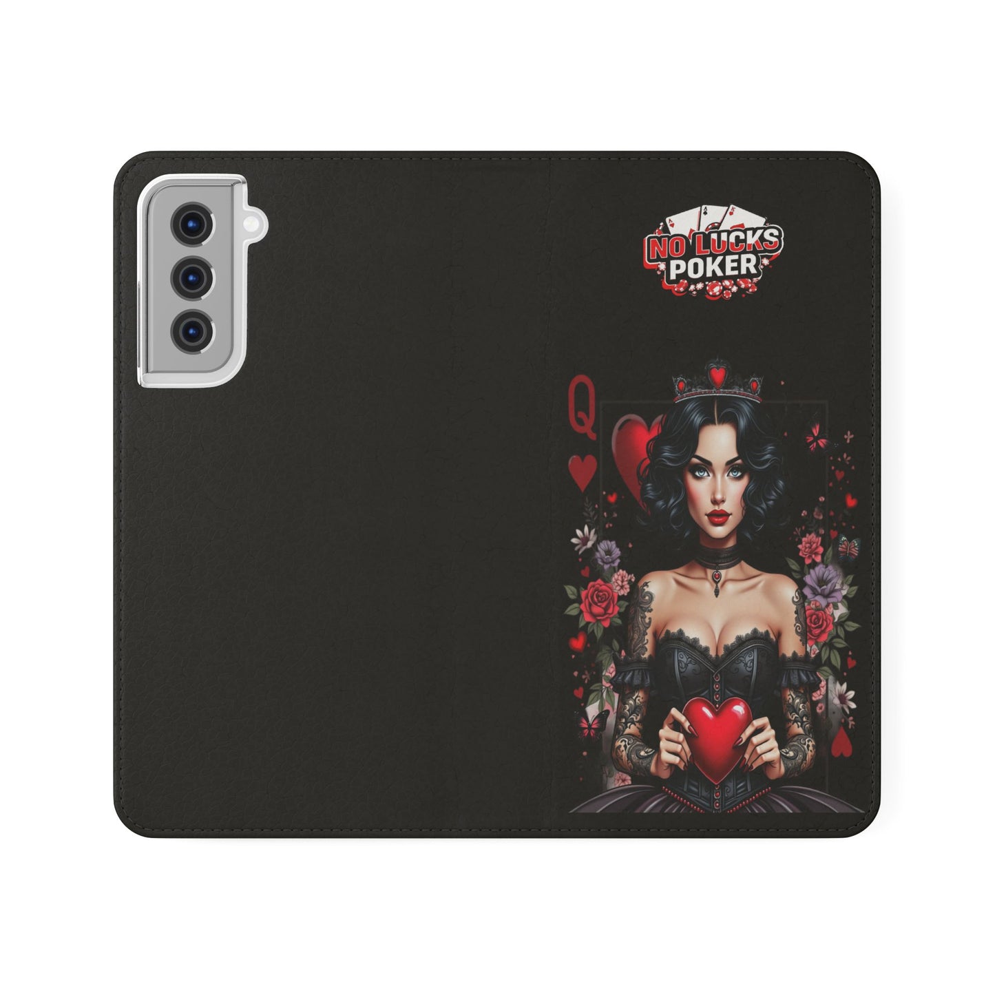 Queen of Hearts Gothic Wallet Phone Case | Zero Lucks – Dark Poker Design – iPhone & Android Phone Cover
