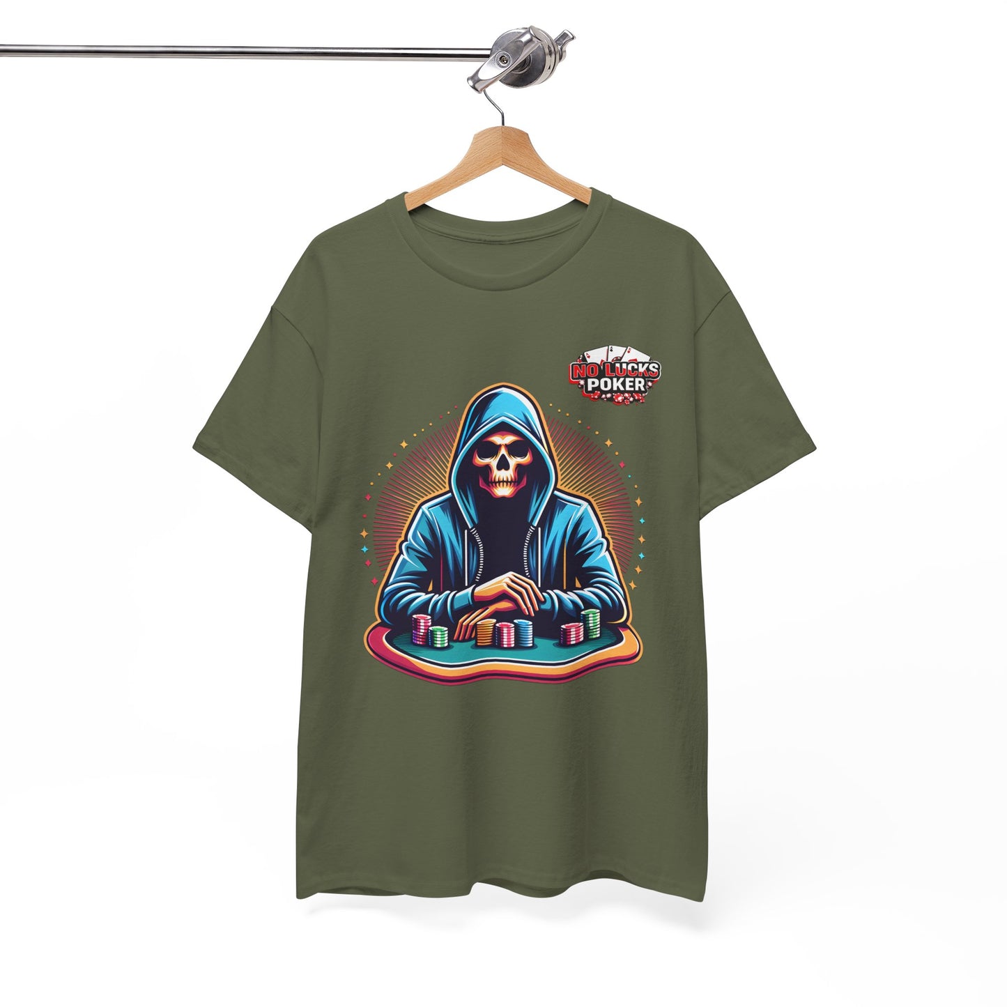 Poker Player with Skull at Poker Table 0 Lucks Given Unisex heavy cotton tee Poker Apparel