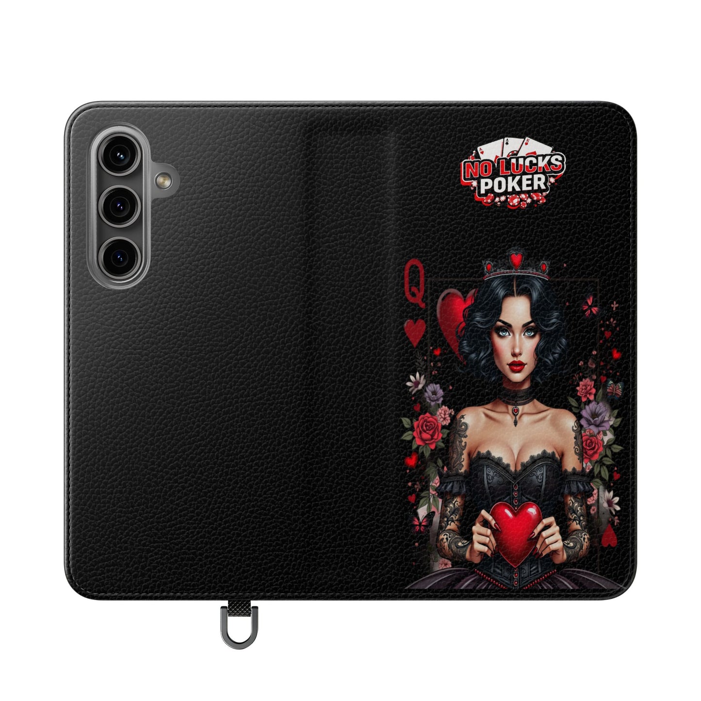 Queen of Hearts Gothic Wallet Phone Case | Zero Lucks – Dark Poker Design – iPhone & Android Phone Cover