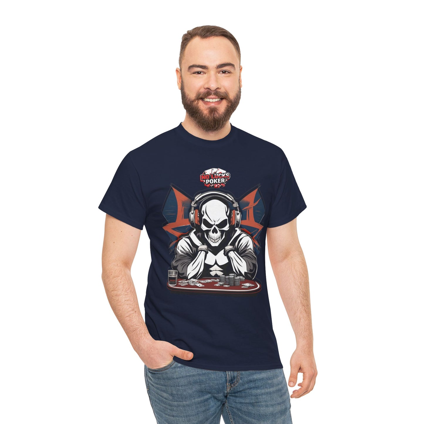 No Lucks Given – Hero/Villain Poker Skull Tee (Headphones Edition)