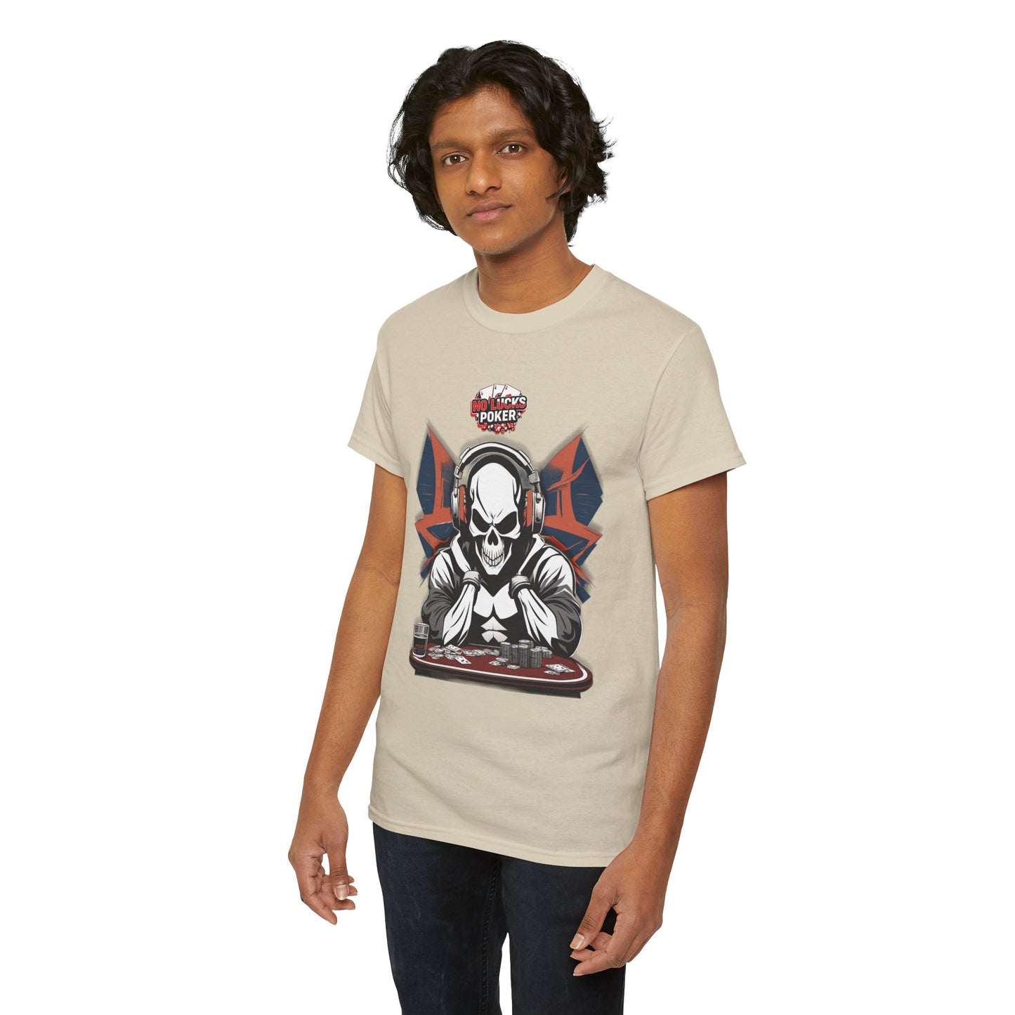 No Lucks Given – Hero/Villain Poker Skull Tee (Headphones Edition)