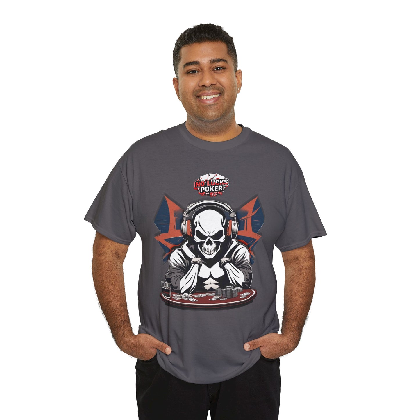 No Lucks Given – Hero/Villain Poker Skull Tee (Headphones Edition)