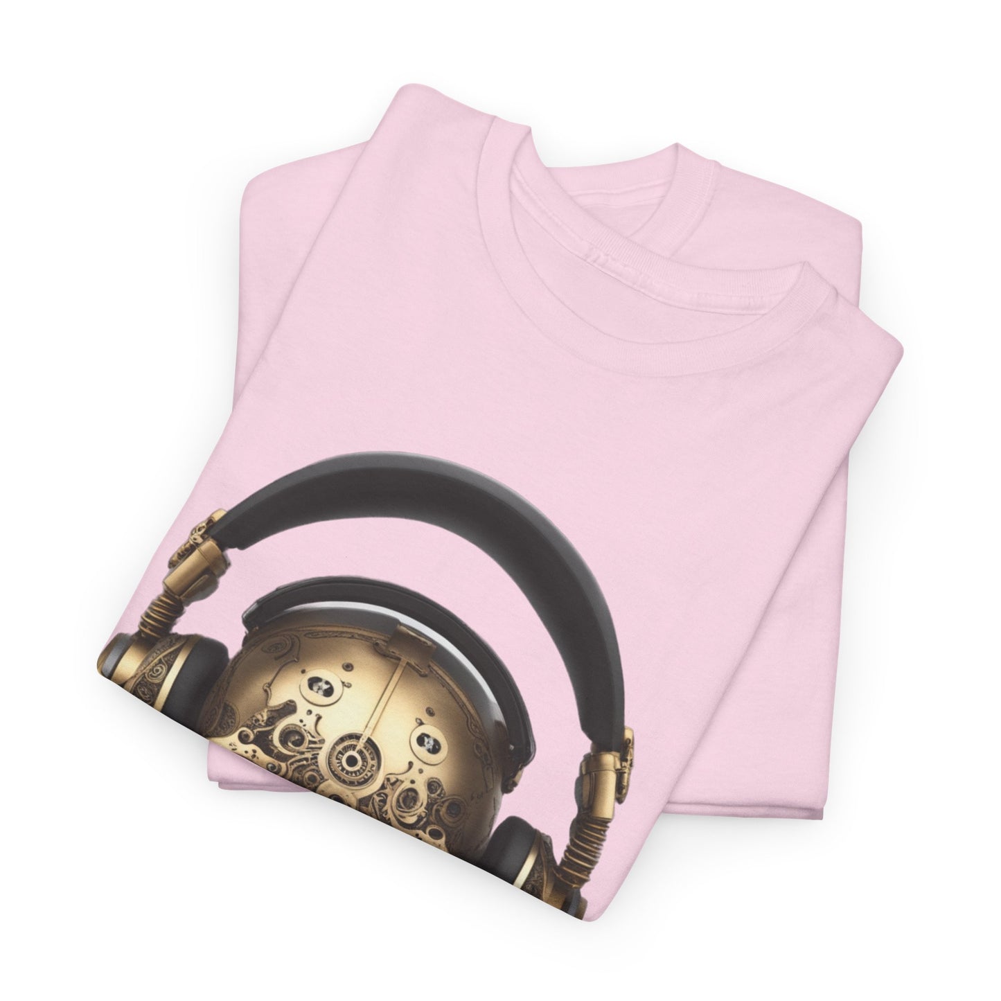 Clockwork steampunk Skull with headphones unisex heavy cotton T-shirt