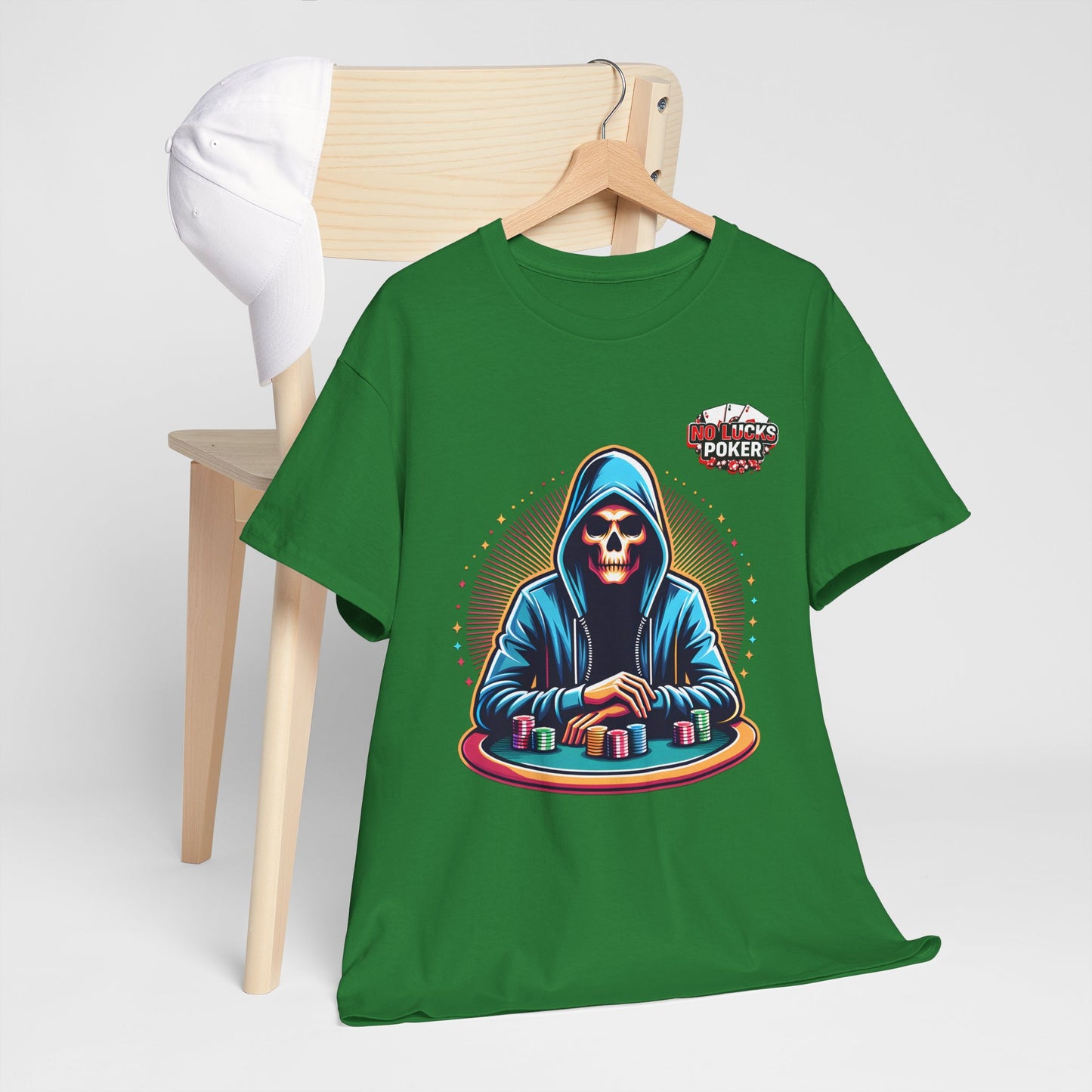 Poker Player with Skull at Poker Table 0 Lucks Given Unisex heavy cotton tee Poker Apparel