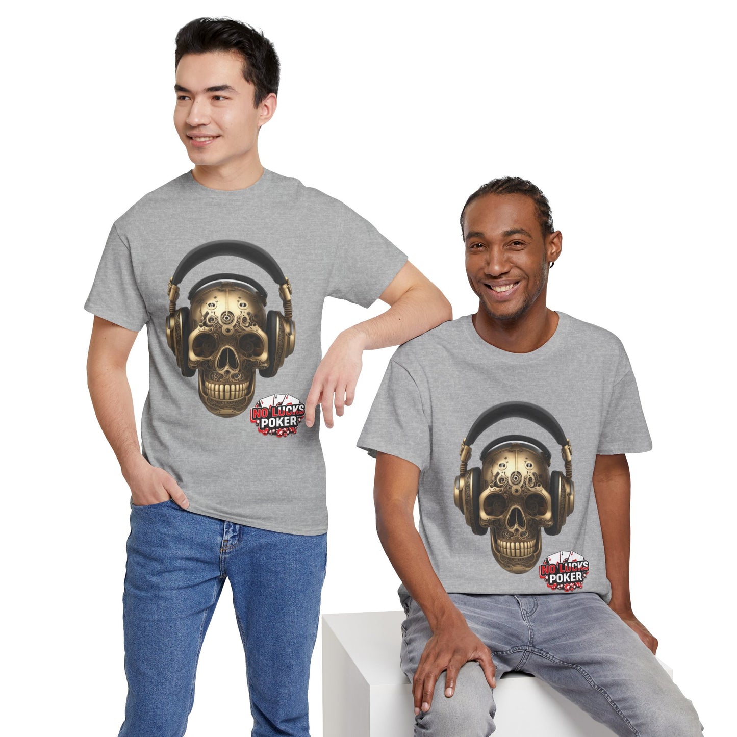 Clockwork steampunk Skull with headphones unisex heavy cotton T-shirt