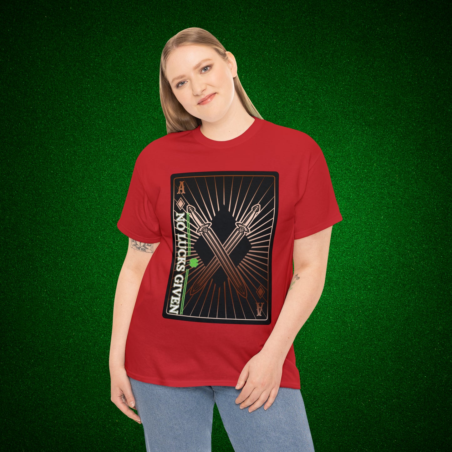 No Lucks Given Ace of Diamonds with Crossed Swords Copper Poker T-Shirt Must have Good Luck All-in