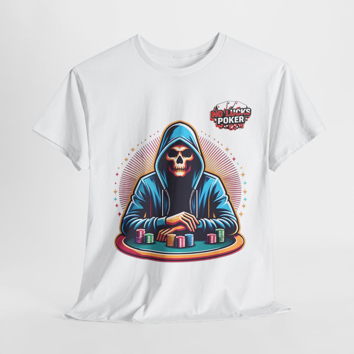 Poker Player with Skull at Poker Table 0 Lucks Given Unisex heavy cotton tee Poker Apparel