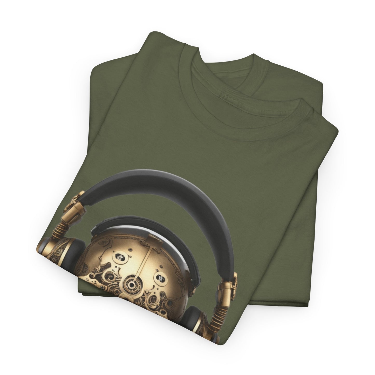 Clockwork steampunk Skull with headphones unisex heavy cotton T-shirt