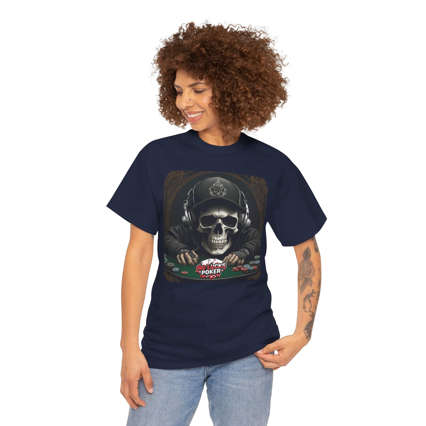 No Lucks Given – Hoodie Skull & Headphones Poker Tee