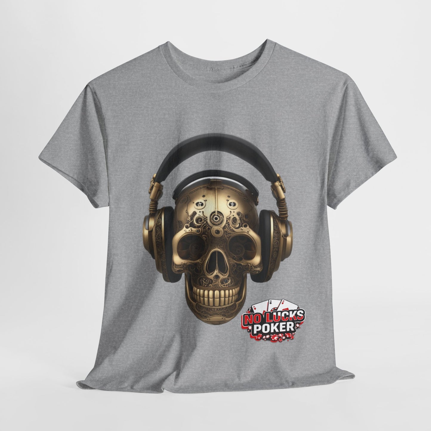 Clockwork steampunk Skull with headphones unisex heavy cotton T-shirt